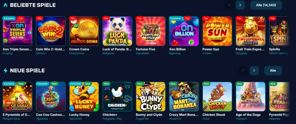 Xon Bet Casino beliebte und neue Slot Spiele mit verschiedenen Anbietern