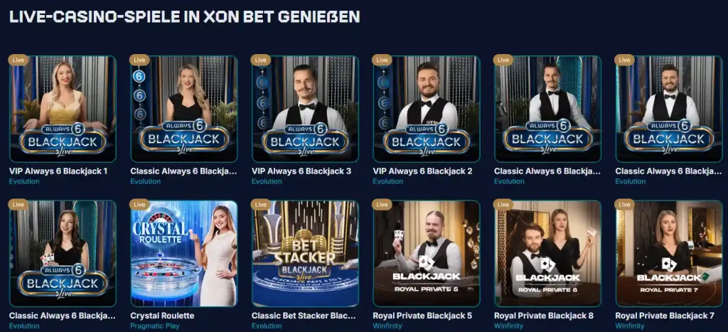 Xon Bet Casino Live Casino mit Blackjack und Roulette Spielen von Evolution